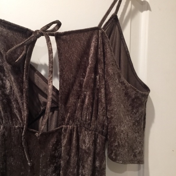 WORN ONCE Crushed Velvet Brown Cold Shoulder Dress - Picture 4 of 5